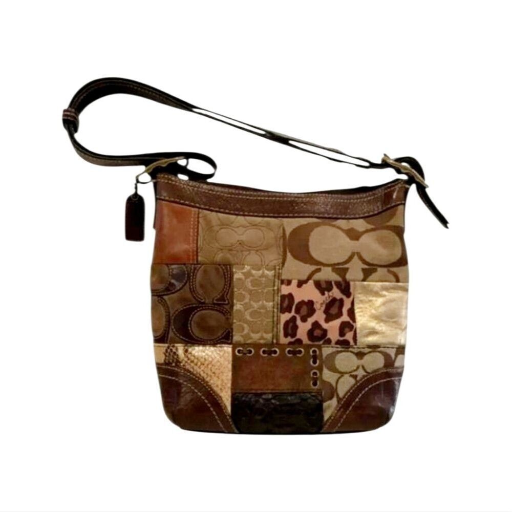 Vintage Coach Animal Print Patchwork Suede, Leather, Canvas & Velvet Hobo Bag - Picture 15 of 15